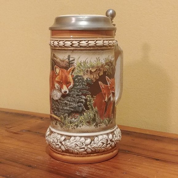 Vintage Gerz German Beer Stein Tankard Mother Mama Fox Baby Fox Kits RARE - Picture 2 of 10